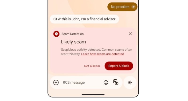 Google scam message detection